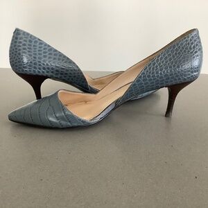 Nine West Blue Low Heel Croc Embossed Leather D’orsay Heels Size 8.5M
